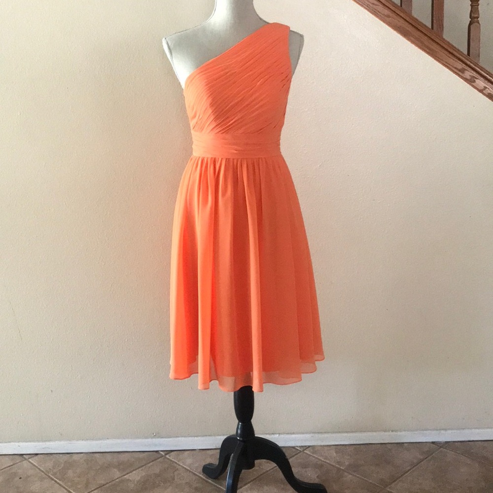 Tangerine orange bridesmaid dress